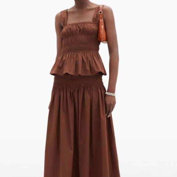 STAUD Brown Smocked Peplum Blouse - Picture 5 of 13